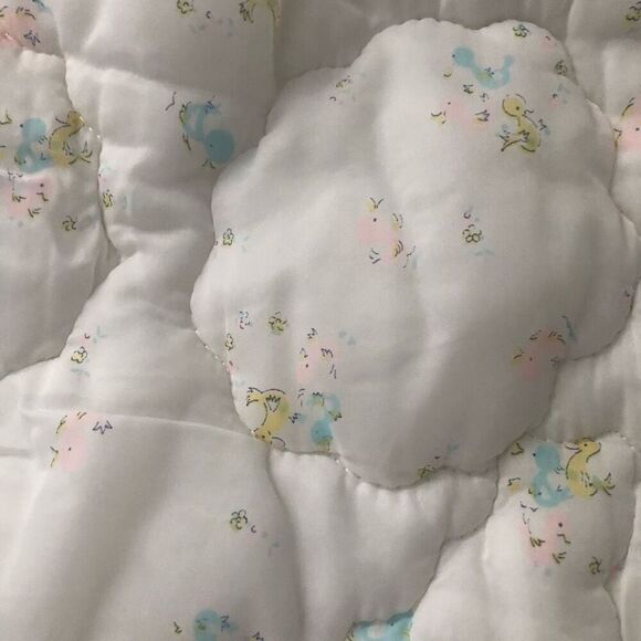 vintage baby blanket white sleeping blanket pastel ducks play mat soft - Picture 2 of 16